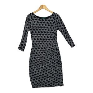 Lauren Ralph Lauren Geometric‎ Print Half Sleeve Sheath Dress size 8 Black/White